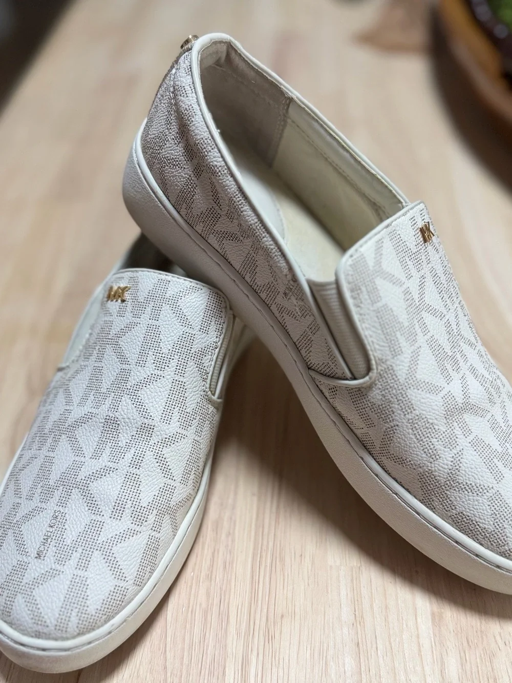 Michael Kors White MK Monogram Slip-On Loafers